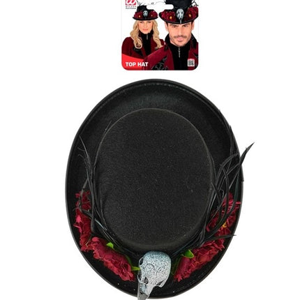 Halloween Hat with Voodoo Flowers and a Skeleton
