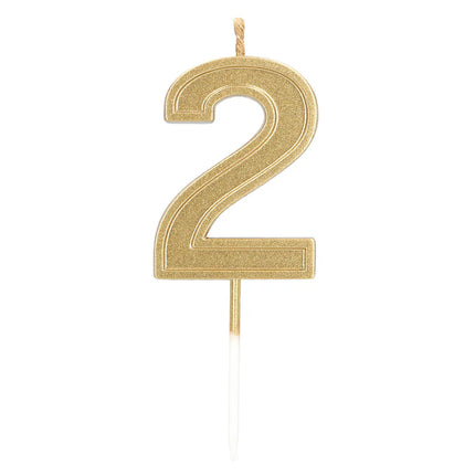 Elegant "2" Gold Candle on a Stick (3 x 4.2 x 0.7 cm)