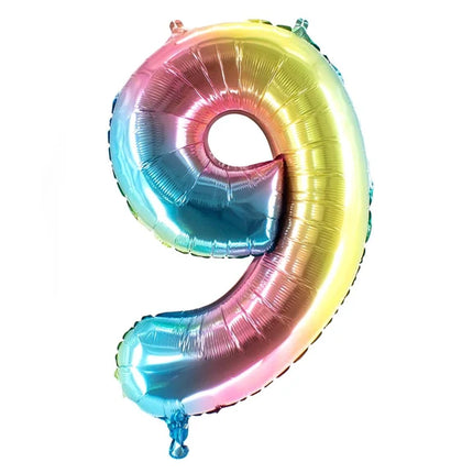 9-Year-Old Number Balloon, Rainbow, 1 m, Uninflated