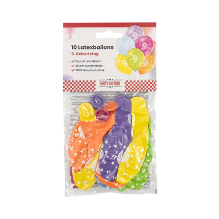 9 Years Balloons, Colored, 30 cm, 10-Pack