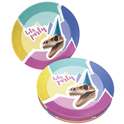 Dinosaur Plates "Let's Party" 23 cm, Set of 8