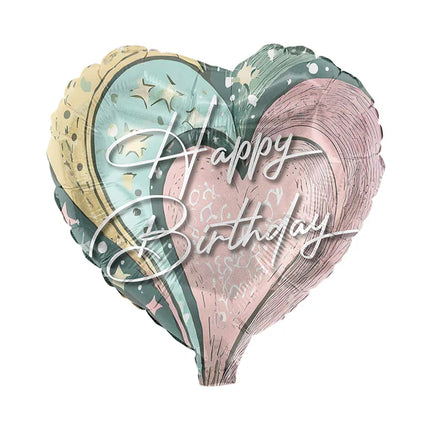 Happy Birthday Helium Balloon, Heart-Shaped, Pastel, Empty, 45 cm