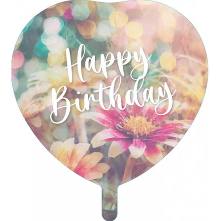 Happy Birthday Helium Balloon Heart Flowers (Empty) 45 cm
