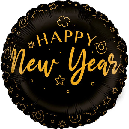 Happy New Year Helium Balloon, Black, Empty, 45 cm
