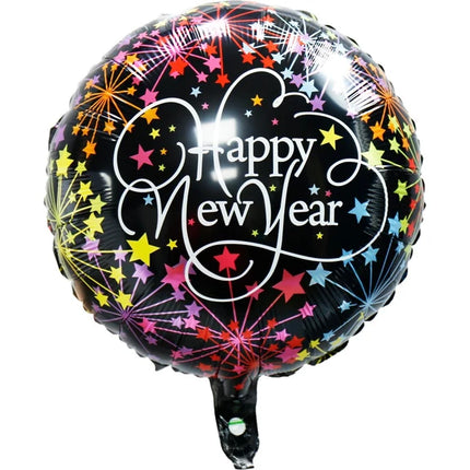 Happy New Year Helium Balloon, Black with Stars, Unfilled, 45 cm