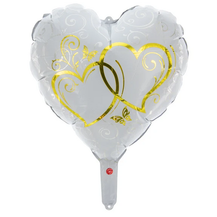 Heart-Shaped Helium Balloon, White and Gold, Empty, 45 cm
