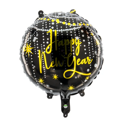 Happy Birthday Helium Balloon, Black and Gold, Round, Empty, 45 cm