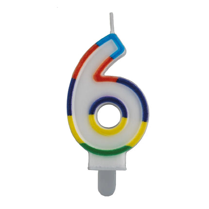 6-Year Birthday Candle with Colored Rim, 7 cm