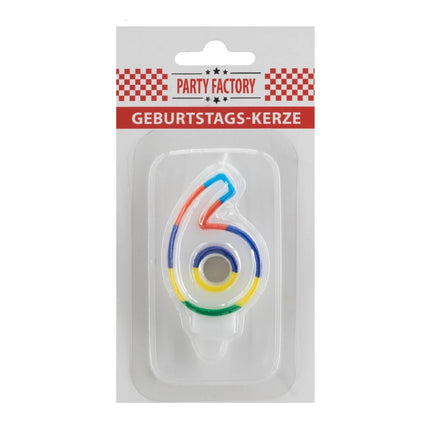6-Year Birthday Candle with Colored Rim, 7 cm