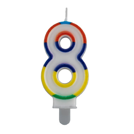 8th Birthday Candle with Colored Edge, 7 cm