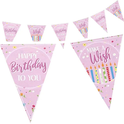 "Happy Birthday" Pink "Make a Wish" Garland, 4m