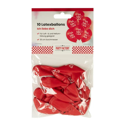 Red "Ich Liebe Dich" Balloons, 30 cm, 10-pack