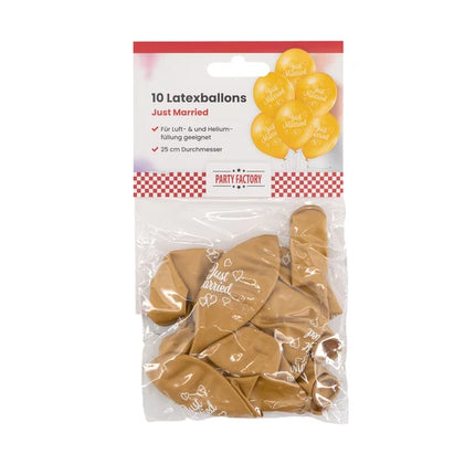 "Just Married" Balloons, Gold, 30 cm, 10-pack