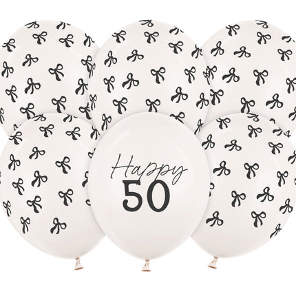 50 Years Balloons Black White Bow 30cm 6pcs