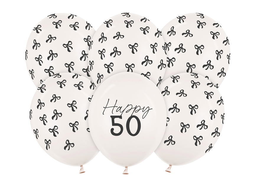 50 Years Balloons Black White Bow 30cm 6pcs