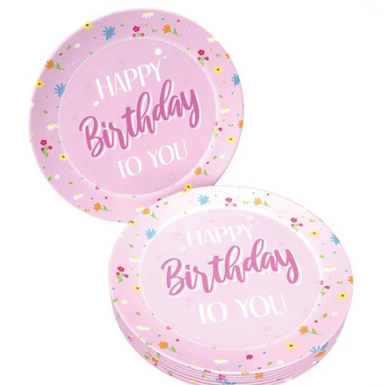 "Happy Birthday" Signs, Pink, 23 cm, 8-Pack