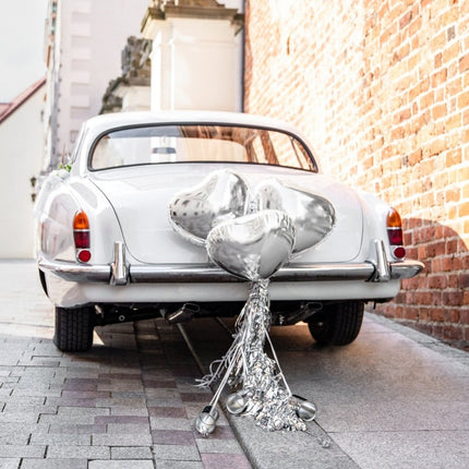 Auto Decoratie Set Bruiloft Hartjes Zilver van Partydeco koop je bij Partywinkel