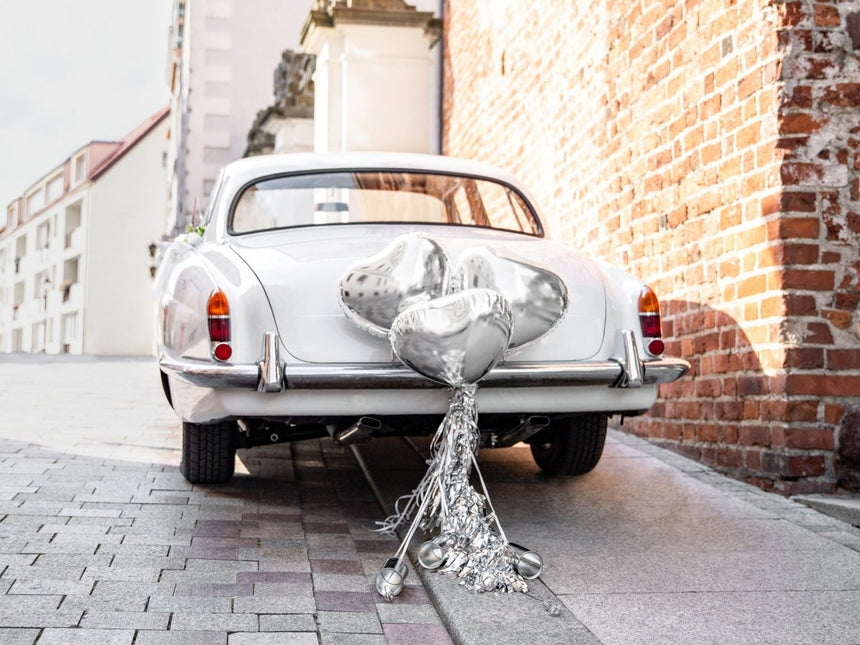 Auto Decoratie Set Bruiloft Hartjes Zilver van Partydeco koop je bij Partywinkel