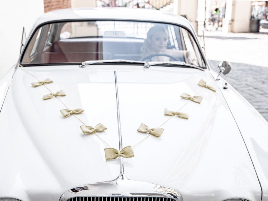 Auto Decoratie Set Bruiloft Jute Strikjes van Partydeco koop je bij Partywinkel