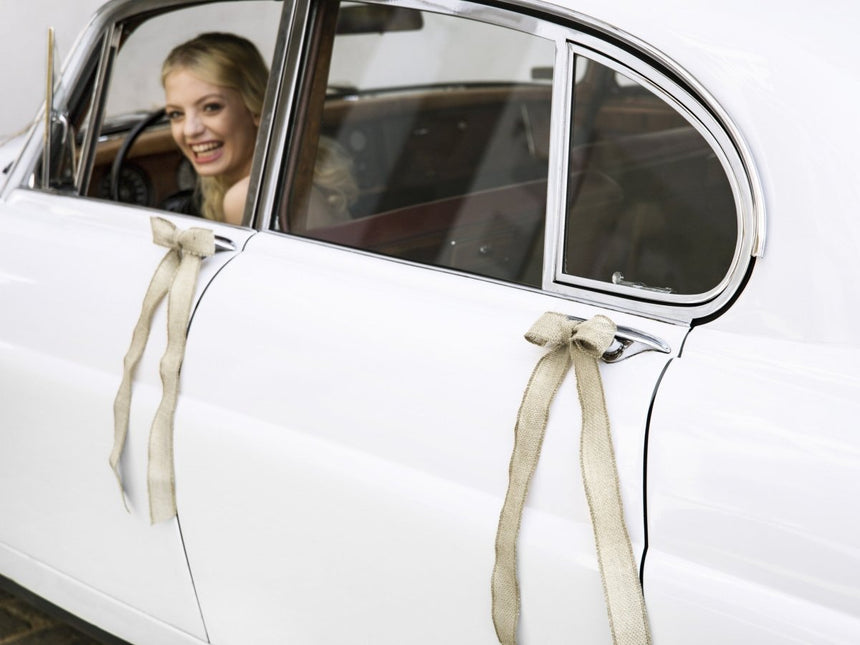 Auto Decoratie Set Bruiloft Jute Strikjes van Partydeco koop je bij Partywinkel