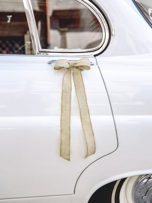 Auto Decoratie Set Bruiloft Jute Strikjes van Partydeco koop je bij Partywinkel