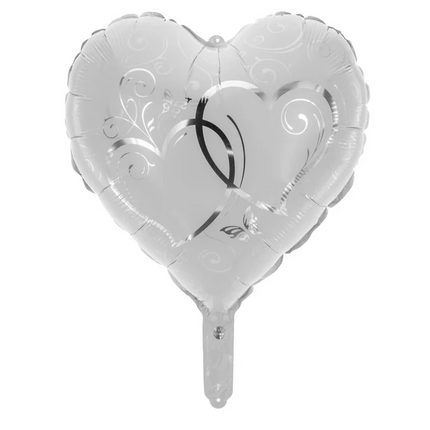 Heart-Shaped Helium Balloon, White and Silver, Empty, 45 cm