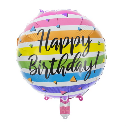 Happy Birthday Helium Balloon, Colorful Stripes, Empty, 45 cm