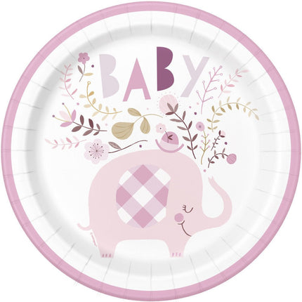 Baby Olifant Borden Bloemen 23cm 8st van Unique koop je bij Partywinkel