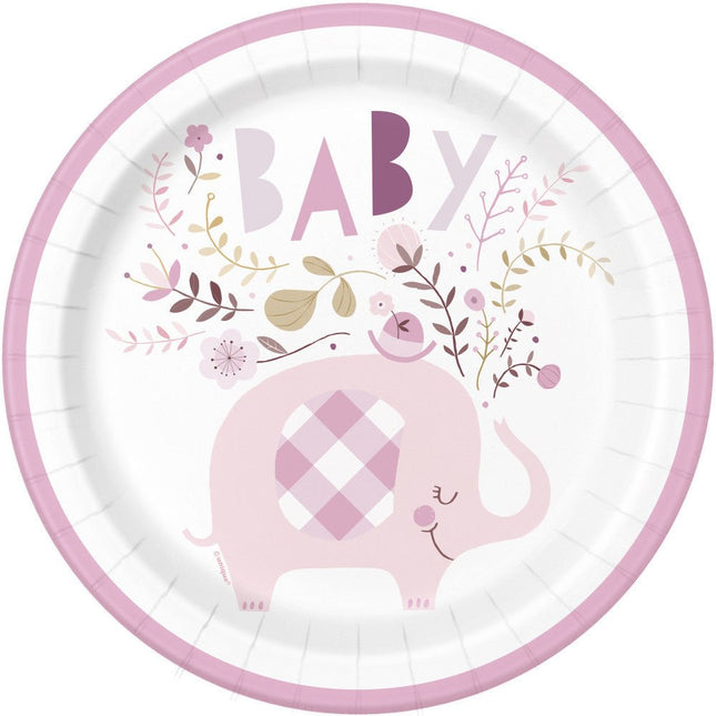 Baby Olifant Borden Bloemen 23cm 8st van Unique koop je bij Partywinkel