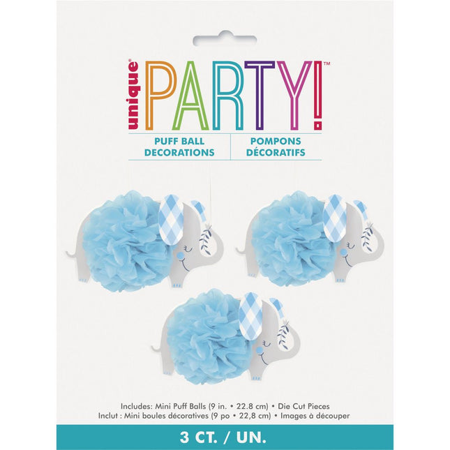 Baby Olifant Hangdecoratie Blauw 23cm 3st van Unique koop je bij Partywinkel