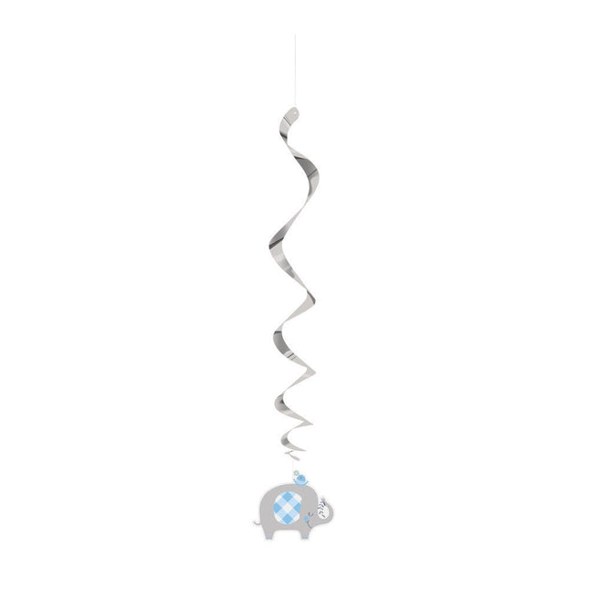 Baby Olifant Hangdecoratie Blauw 66cm 3st van Unique koop je bij Partywinkel