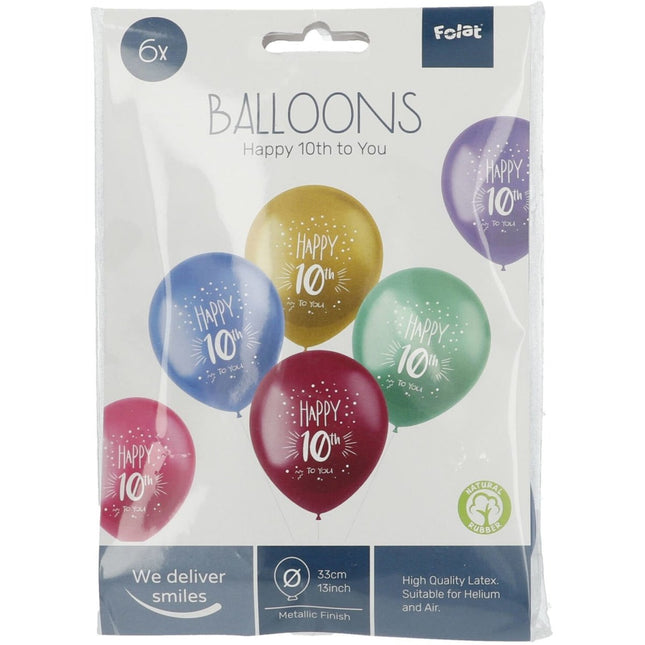 Ballonnen 10 jaar Happy 10th 33cm 6st van Folat koop je bij Partywinkel
