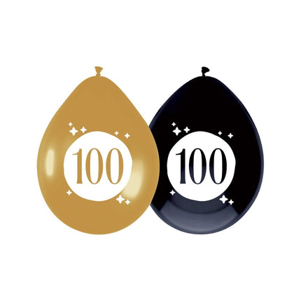 Ballonnen 100 Jaar Zwart Goud 30cm 6st van Haza Witbaard koop je bij Partywinkel