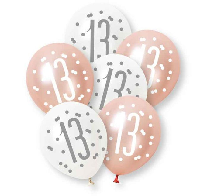 Ballonnen 13 Jaar Roze Wit 30cm 6st van Unique koop je bij Partywinkel