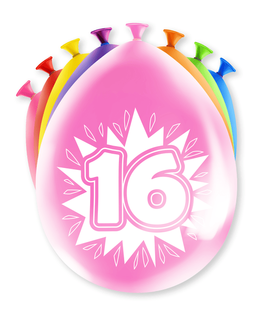 Ballonnen 16 Jaar Hoera 30cm 8st van Paper Dreams koop je bij Partywinkel