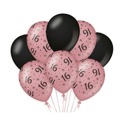 Ballonnen 16 Jaar Rose Zwart 30cm 8st van Paper Dreams koop je bij Partywinkel