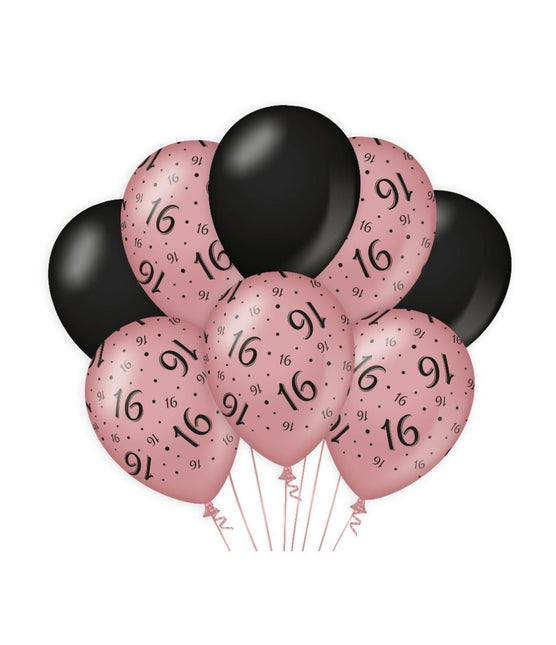 Ballonnen 16 Jaar Rose Zwart 30cm 8st van Paper Dreams koop je bij Partywinkel