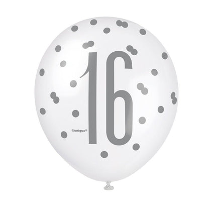 Ballonnen 16 Jaar Stippen Blauw 30cm 6st van Unique koop je bij Partywinkel