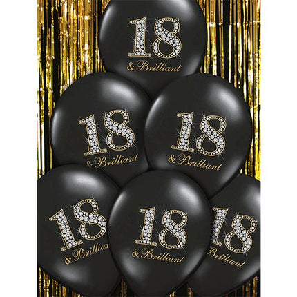 Ballonnen 18 Jaar & Brilliant Zwart 30cm 6st van Partydeco koop je bij Partywinkel