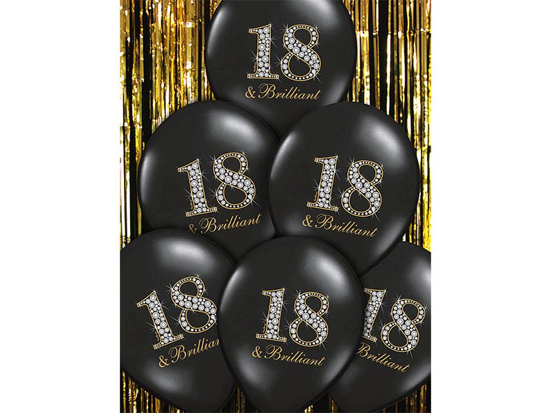 Ballonnen 18 Jaar & Brilliant Zwart 30cm 6st van Partydeco koop je bij Partywinkel