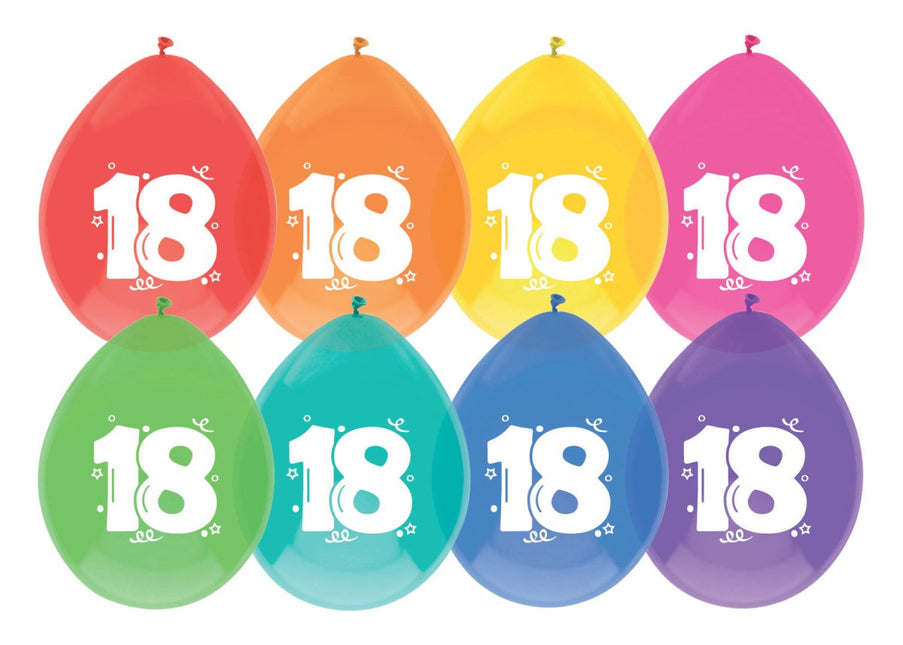 Ballonnen 18 Jaar Gekleurd 30cm 8st van Haza Witbaard koop je bij Partywinkel