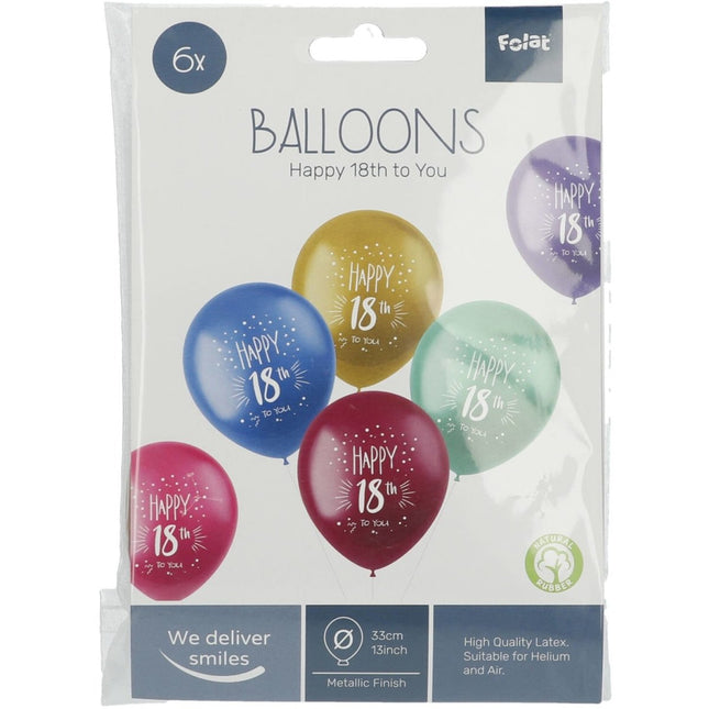 Ballonnen 18 jaar Happy 18th 33cm 6st van Folat koop je bij Partywinkel