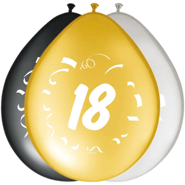 Ballonnen 18 Jaar Happy Birthday 30cm 8st van Folat koop je bij Partywinkel