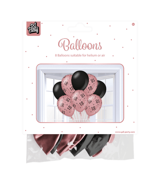 Ballonnen 18 Jaar Rose Zwart 30cm 8st van Paper Dreams koop je bij Partywinkel