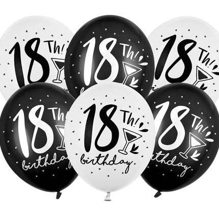 Ballonnen 18 Jaar Zwart Wit 30cm 6st van Partydeco koop je bij Partywinkel