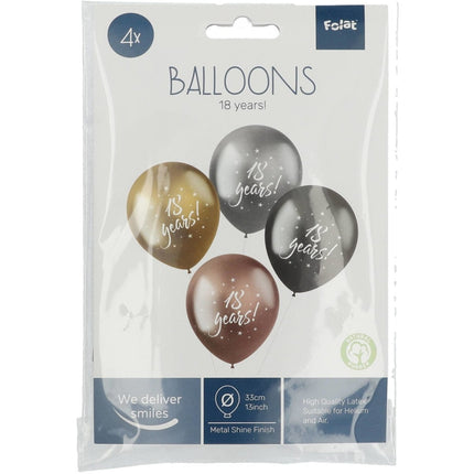 Ballonnen 18 Years 33cm 4st van Folat koop je bij Partywinkel