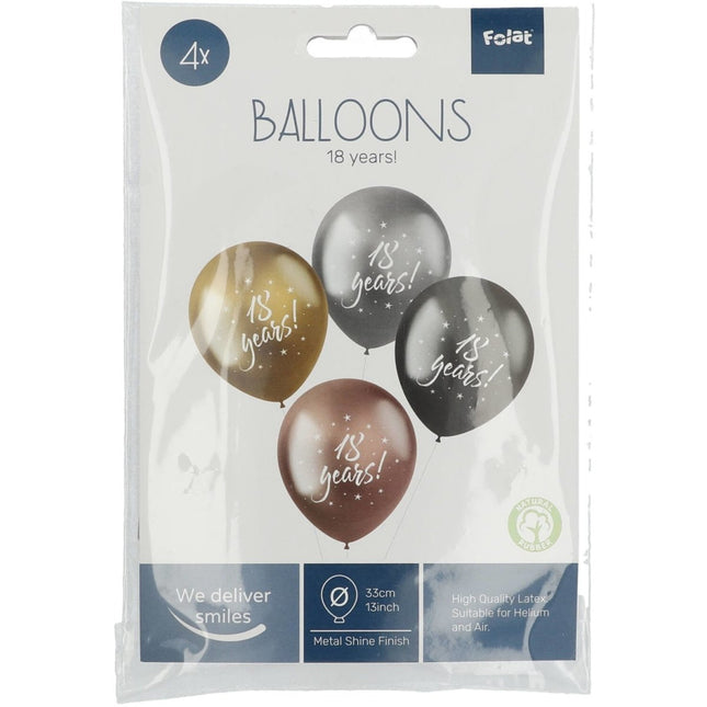 Ballonnen 18 Years 33cm 4st van Folat koop je bij Partywinkel
