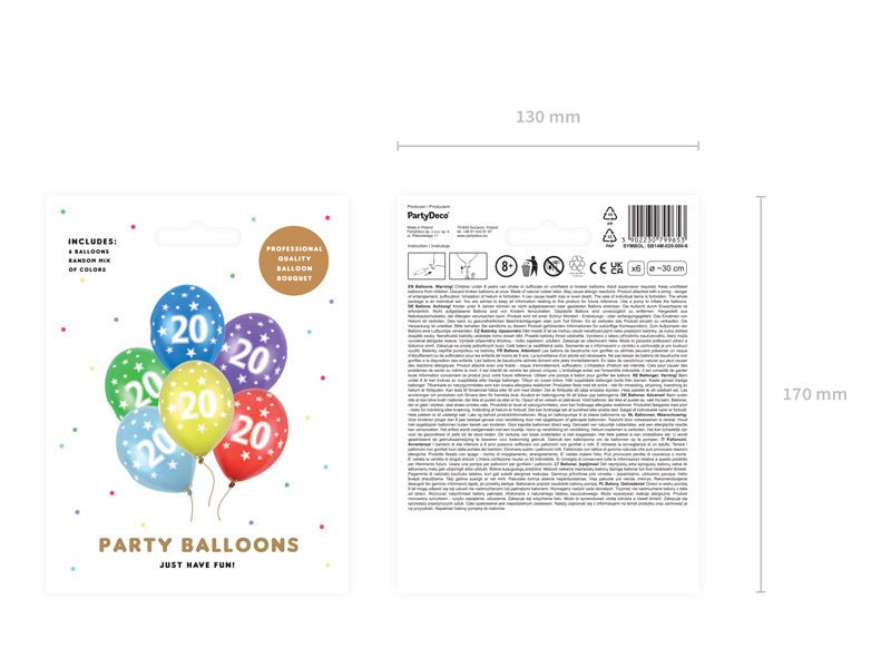 Ballonnen 20 Jaar Gekleurd Metallic 30cm 6st van Partydeco koop je bij Partywinkel