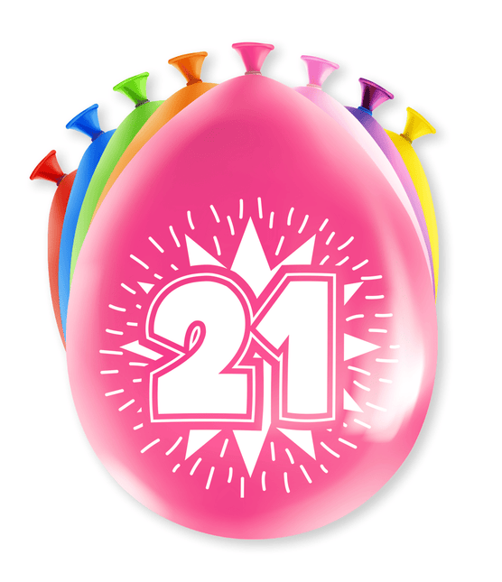 Ballonnen 21 Jaar Hoera 30cm 8st van Paper Dreams koop je bij Partywinkel
