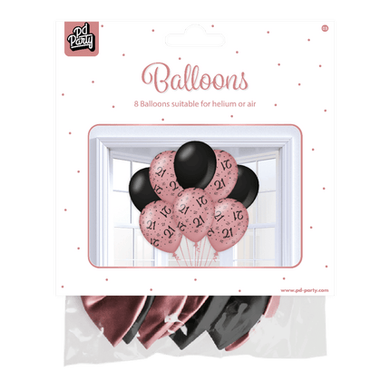 Ballonnen 21 Jaar Rose Zwart 30cm 8st van Paper Dreams koop je bij Partywinkel